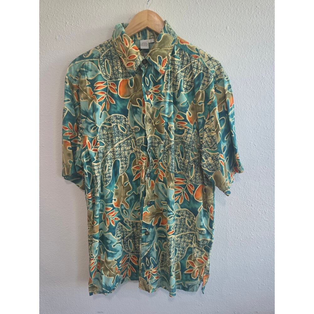Vintage The Territory Ahead Mens L Abstract Hawaiian Shirt Tropical Rayon Teal - Picture 3 of 8